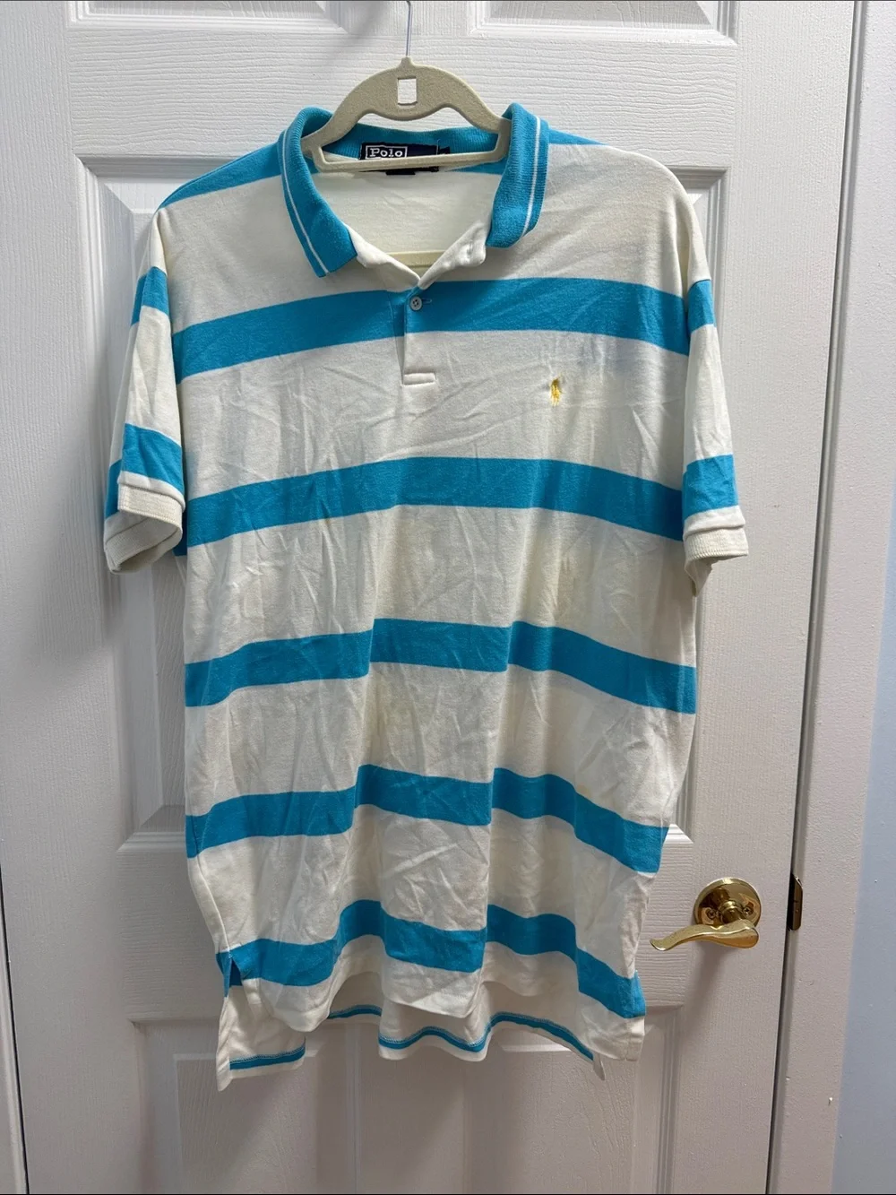 Polo by Ralph Lauren White and Turquoise Striped Polo Shirt